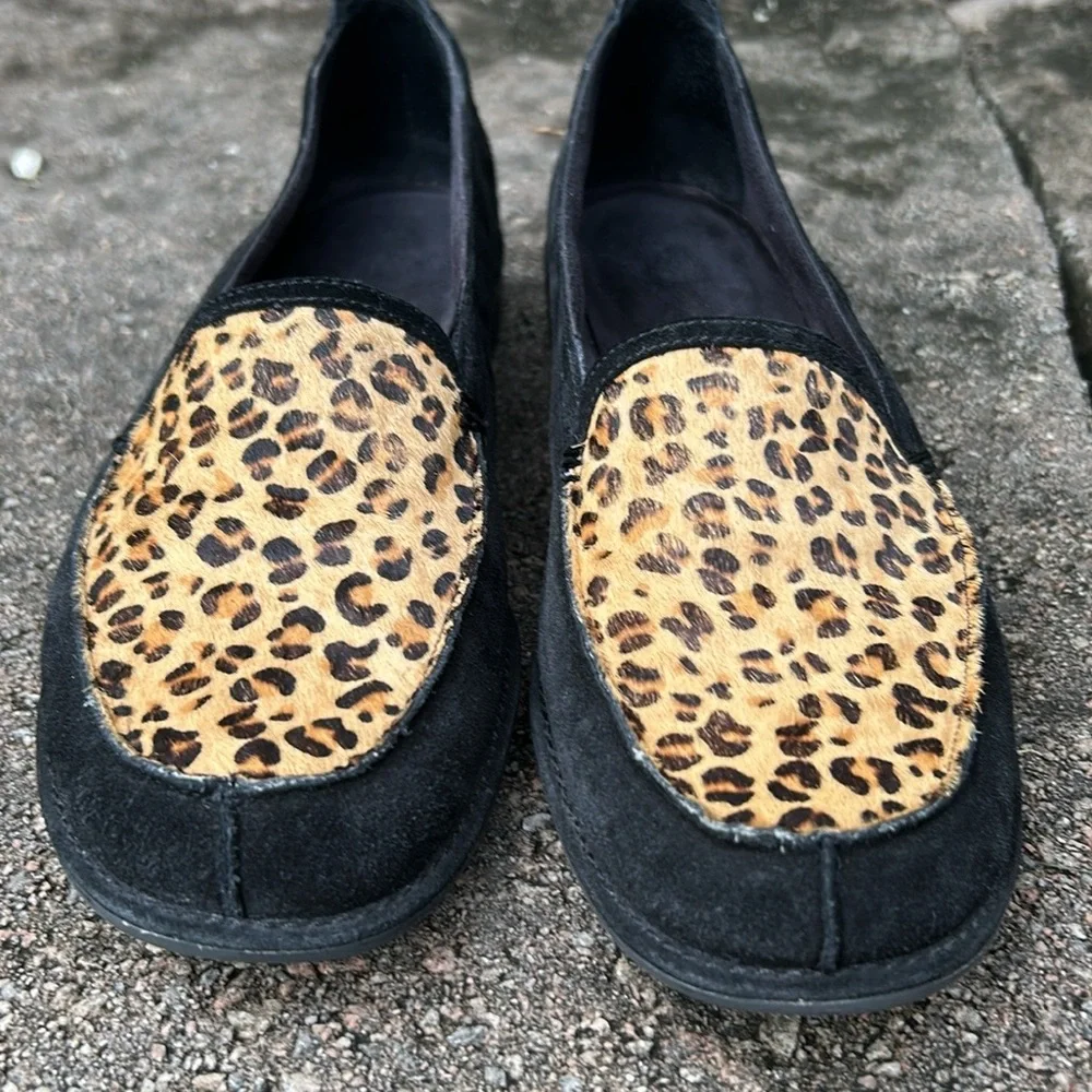 Liz Claiborne Black Suede Leopard Print Loafer‎ Shoes